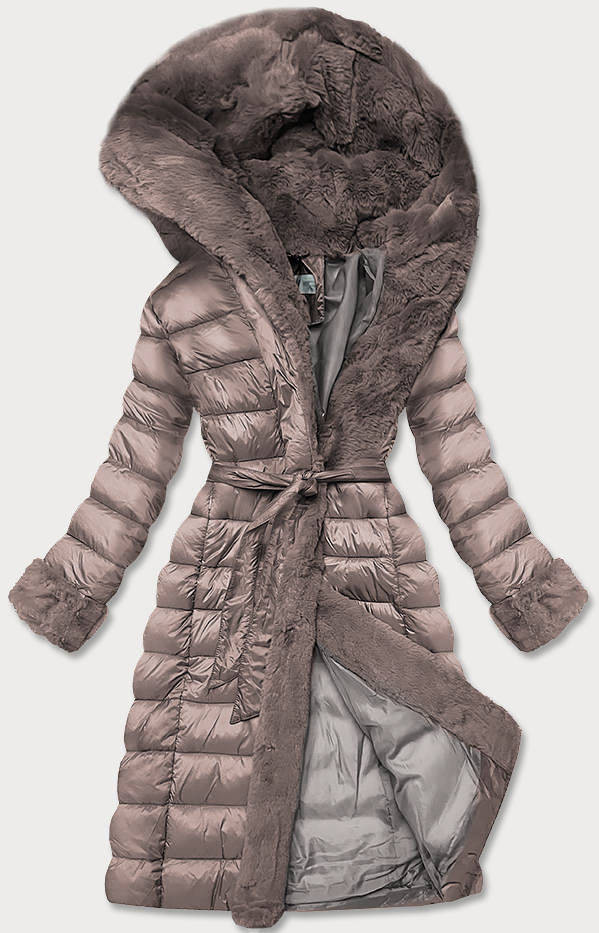 Dámská zimní bunda v barvě cappuccino s kapucí (FM09-3) odcienie beżu XXL (44)