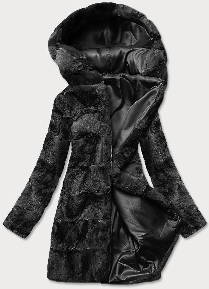 Černá dámská bunda - kožíšek s kapucí (BR9741-1) odcienie czerni XXL (44)