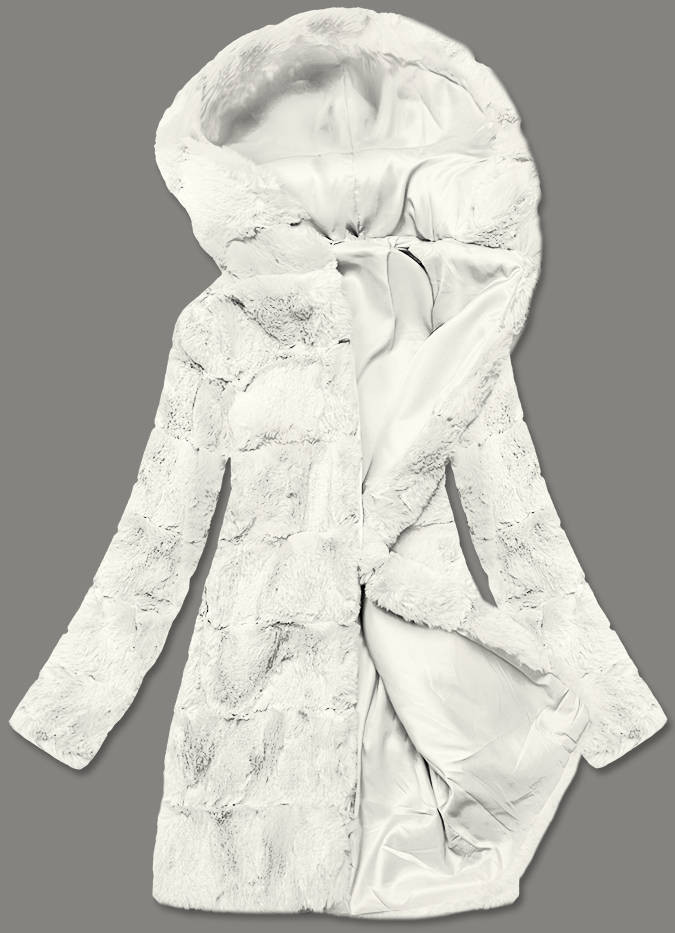 Bílá dámská bunda - kožíšek s kapucí (BR9741-26) biały XL (42)