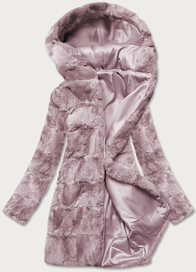 Dámská bunda - kožíšek v pudrově růžové barvě s kapucí (BR9741-81) odcienie różu XL (42)