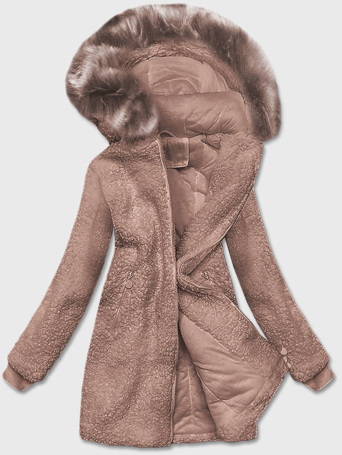 Béžová dámská bunda "beránek" s kapucí (H-1030-22) odcienie beżu XXL (44)