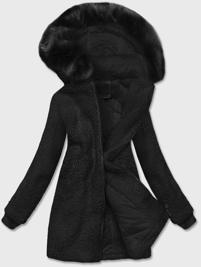 Černá dámská bunda "beránek" s kapucí (H-1030-01) odcienie czerni L (40)