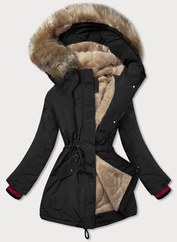 Černá dámská zimní bunda s kapucí (CAN-579) odcienie czerni XL (42)