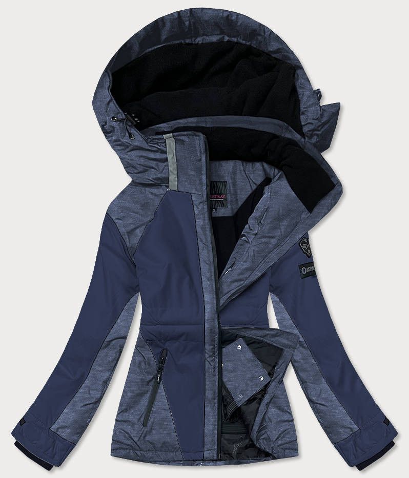 Tmavě modrá/melanžová dámská zimní lyžařská bunda (b2356) odcienie niebieskiego XL (42)