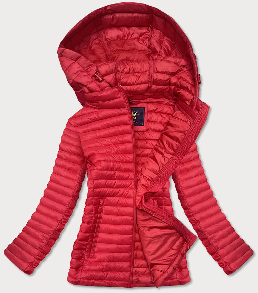 Červená prošívaná bunda s kapucí (7218BIG) odcienie czerwieni 46