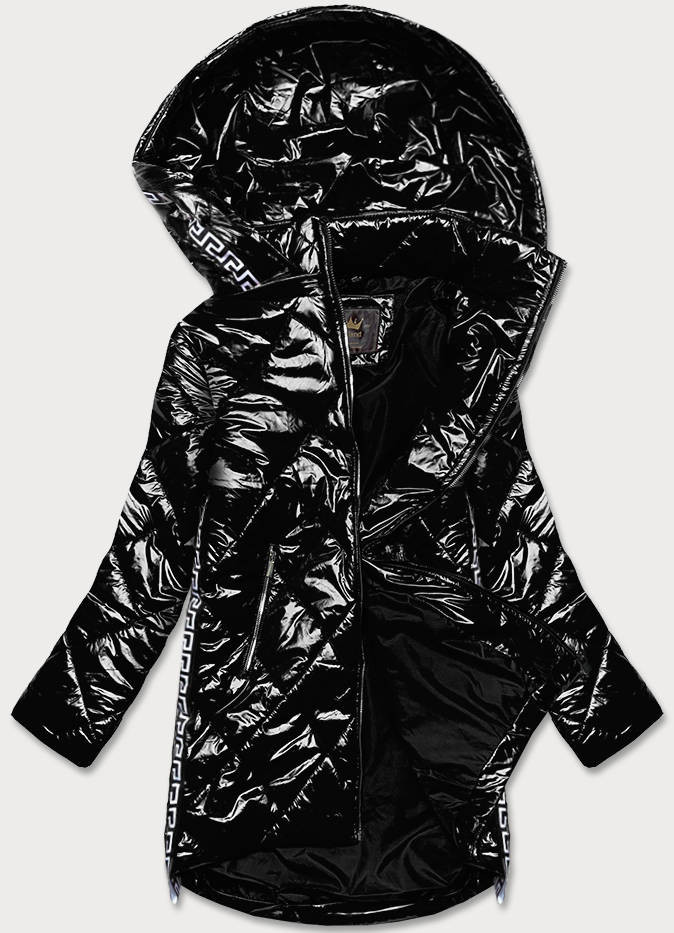 Lehká černá lesklá dámská bunda s lemovkami (LD7258BIG) odcienie czerni 46
