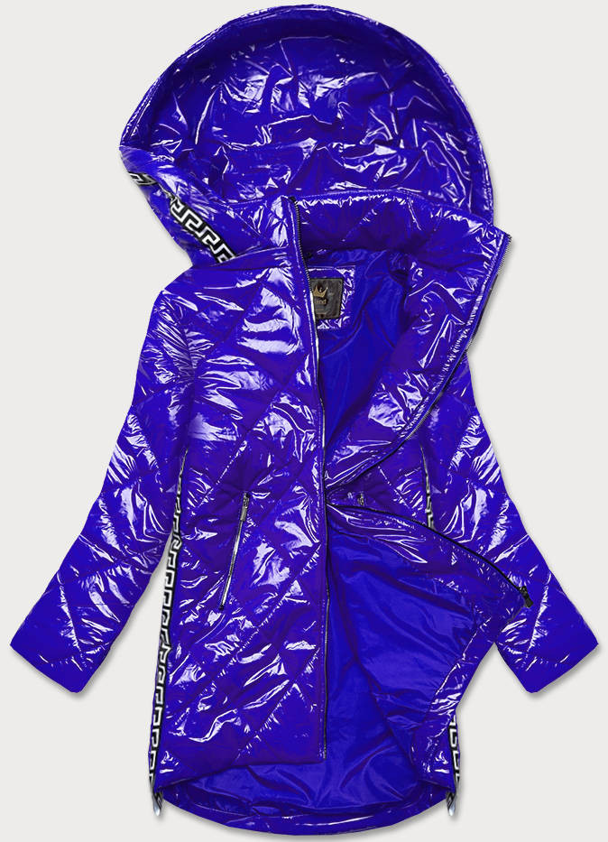 Lehká lesklá dámská bunda v chrpové barvě s lemovkami (LD7258BIG) odcienie niebieskiego 52
