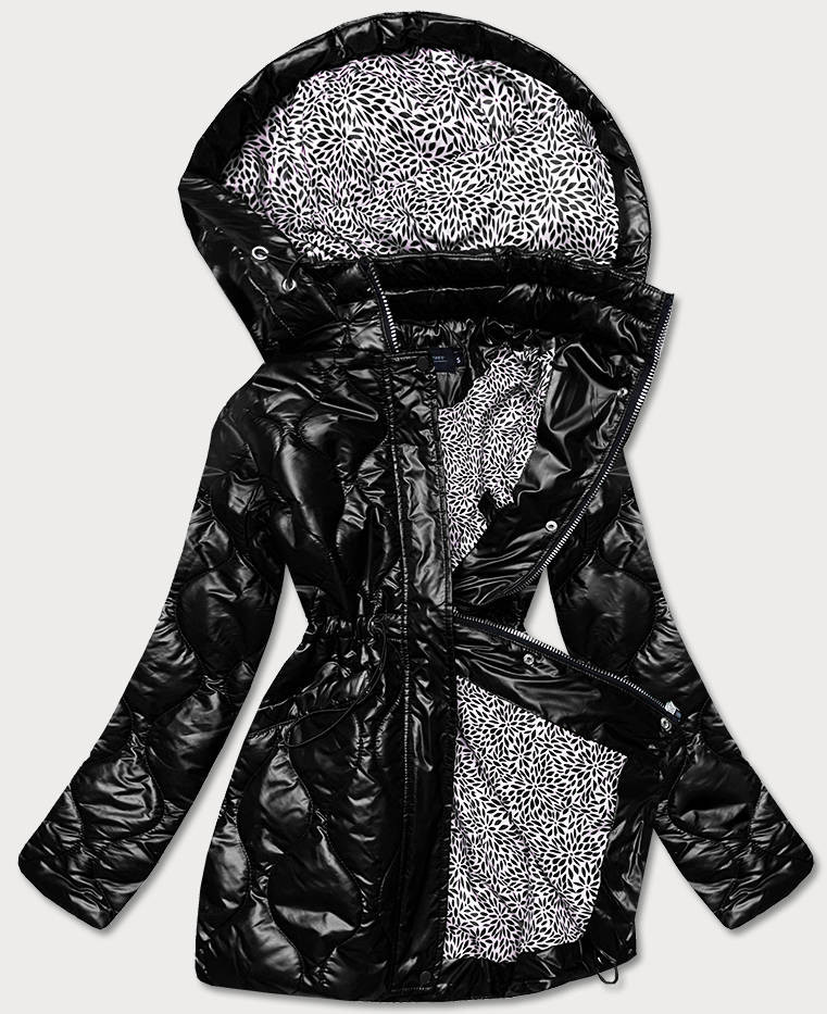Černá dámská bunda s ozdobnou podšívkou (BH2182) odcienie czerni XXL (44)