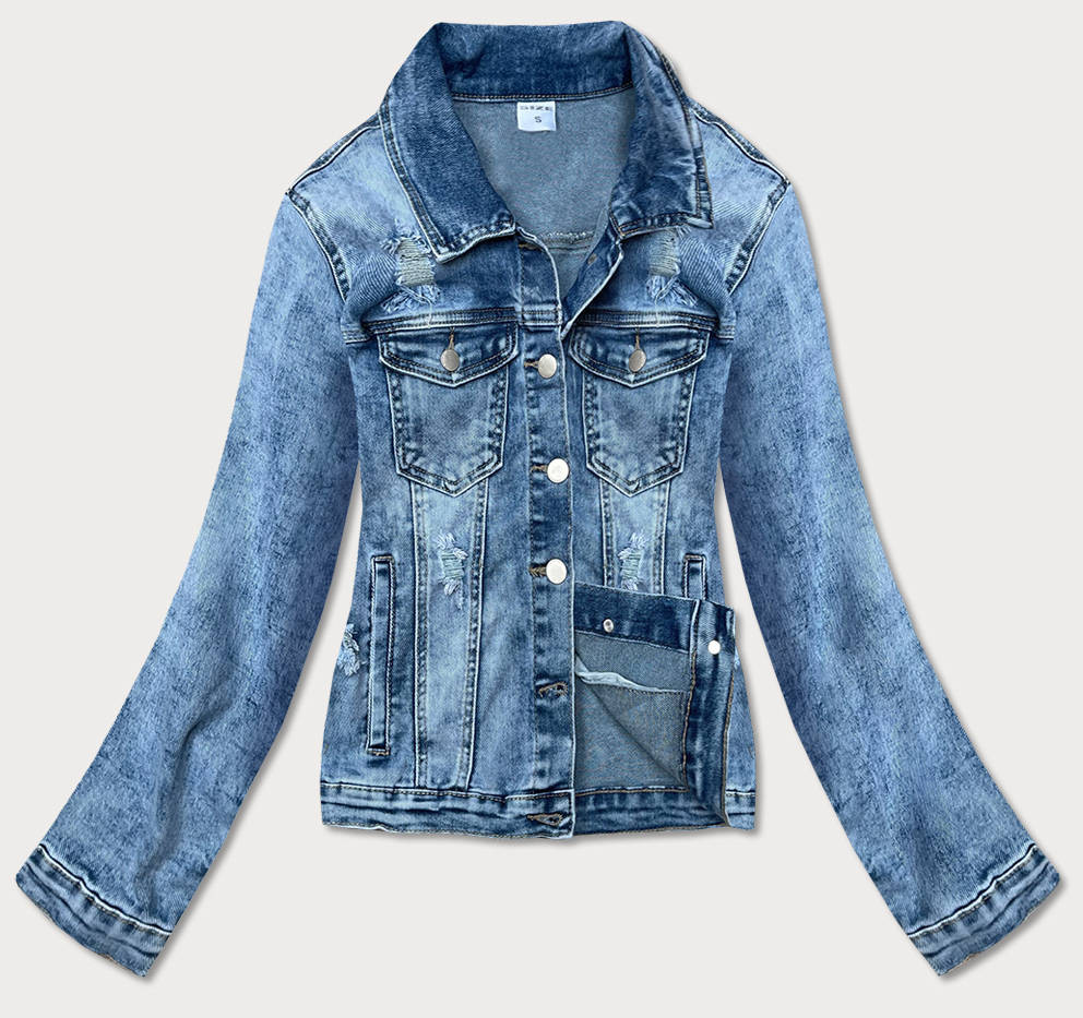 Světle modrá dámská džínová bunda s límcem (GD8631-K) odcienie niebieskiego XL (42)