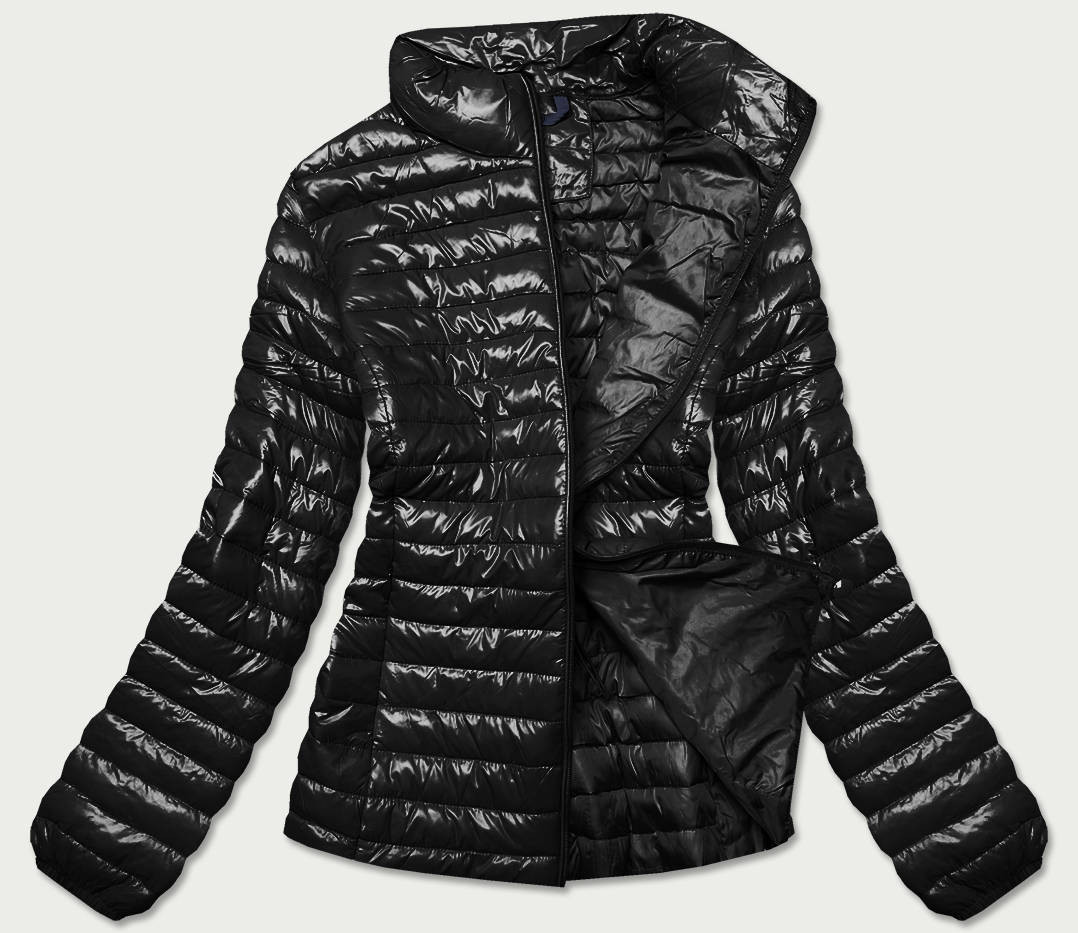 Černá lesklá dámská prošívaná bunda (N-6107-1) odcienie czerni 48