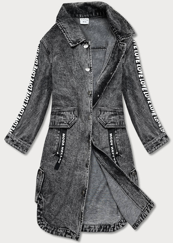 Volná černá dámská džínová bunda/přehoz přes oblečení (POP7017-K) odcienie czerni S (36)