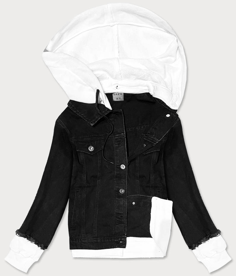 Černá džínová bunda s teplákovou kapucí (POP5920-K) odcienie czerni L (40)