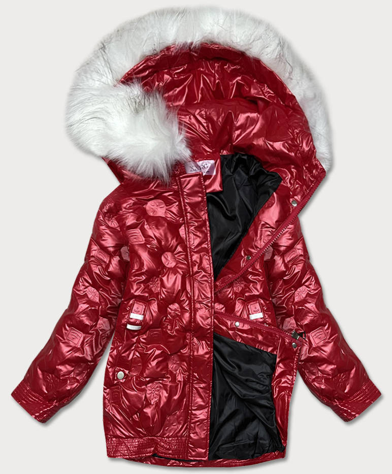 Červená dámská bunda s vytlačovanými reliéfními vzory (8261) odcienie czerwieni XL (42)