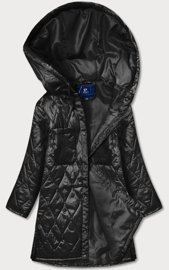 Černá prošívaná dámská oversize bunda s kapucí (AG5-010) odcienie czerni XL (42)