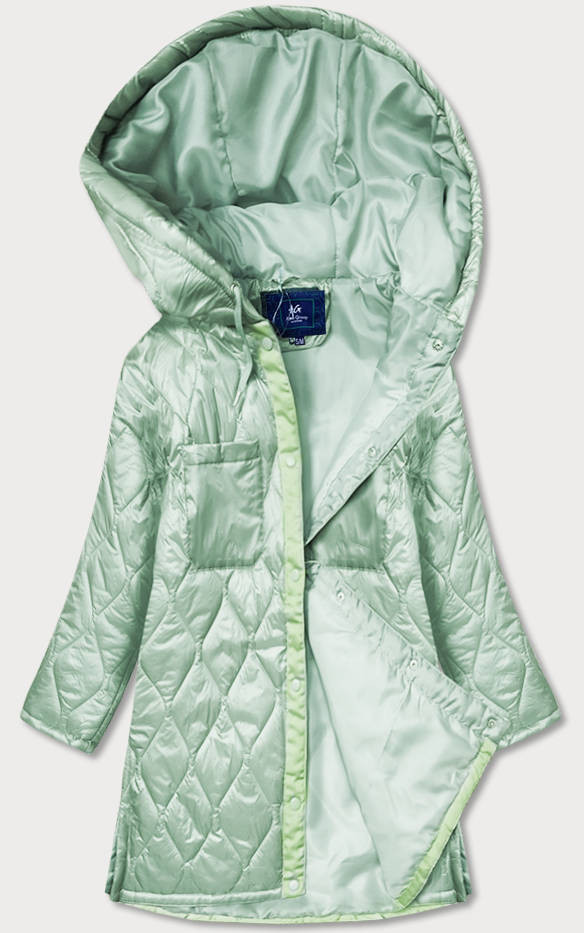 Dámská prošívaná oversize bunda v mátové barvě s kapucí (AG5-010) odcienie zieleni XL (42)