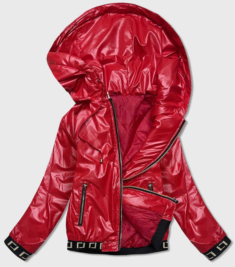 Krátká červená dámská bunda s kapucí (B9787-4) odcienie czerwieni XL (42)