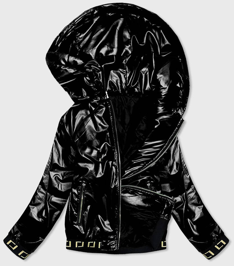 Krátká černá dámská bunda s kapucí (B9787-1) odcienie czerni XXL (44)