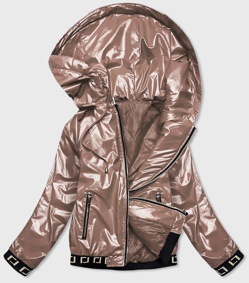 Krátká béžová dámská bunda s kapucí (B9787-12) odcienie beżu XXL (44)