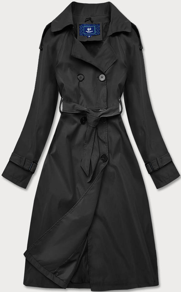 Černý dvouřadový kabát s páskem (AG3-011) odcienie czerni L (40)
