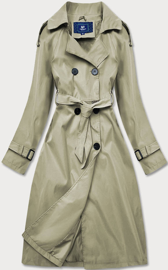 Dvouřadový kabát v khaki barvě s páskem (AG3-011) odcienie zieleni M (38)