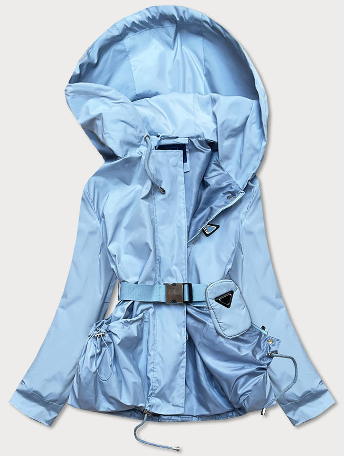Světle modrá krátká dámská bunda s páskem (AG3-03) odcienie niebieskiego S (36)
