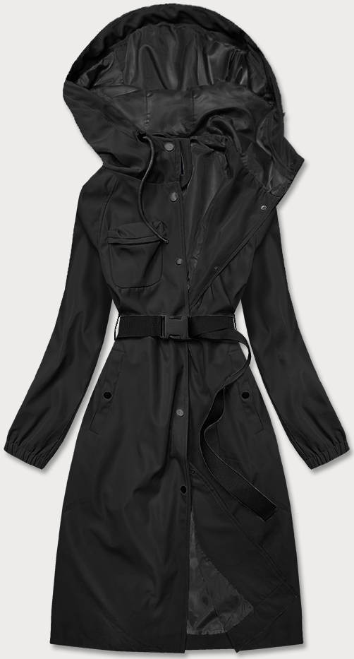 Černý dlouhý kabát s páskem (AG5-019) odcienie czerni XXL (44)