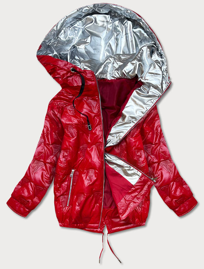Červená dámská bunda s kapucí a vytlačovaným vzorem (B9765-4) odcienie czerwieni XXL (44)