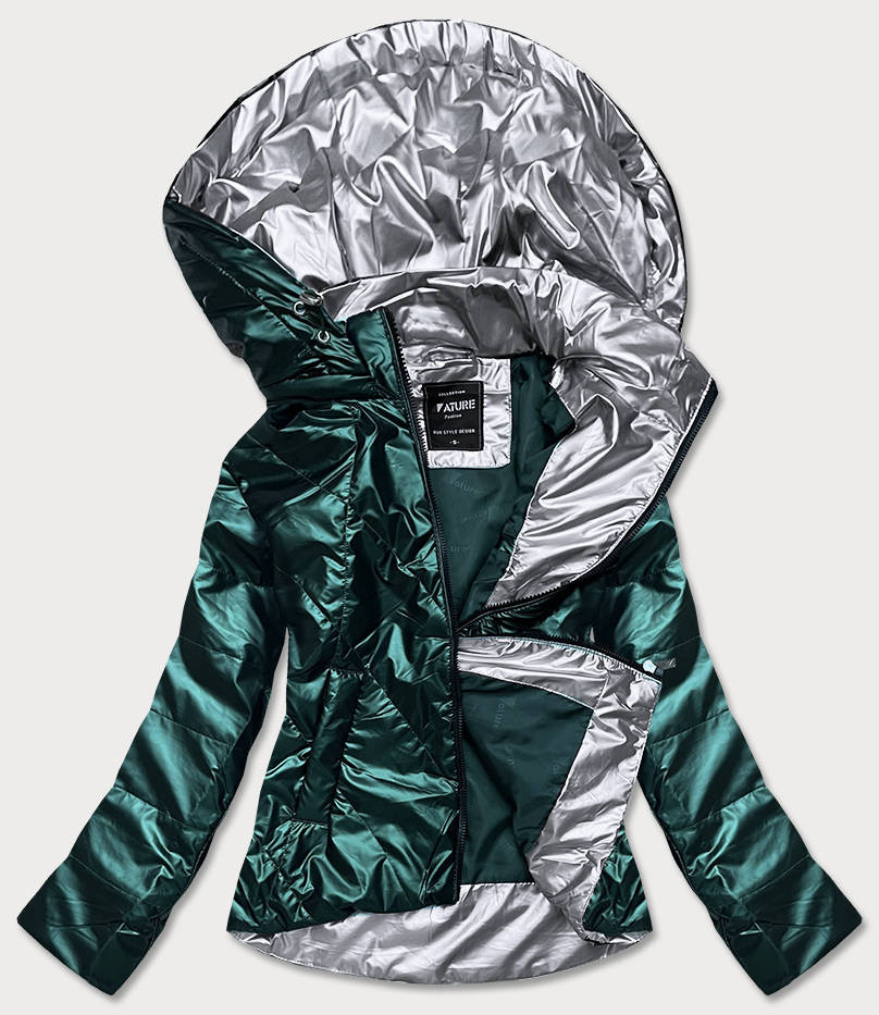 Zelená dámská bunda se stříbrnou kapucí (RQW-7008) odcienie zieleni XL (42)