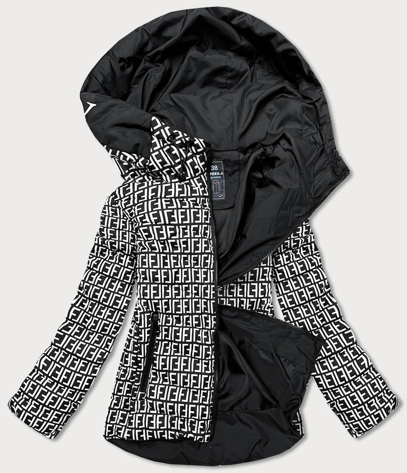 Černo-bílá dámská vzorovaná bunda (W711) odcienie bieli XXL (44)