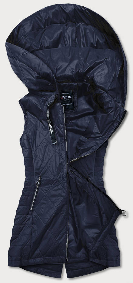 Lehká tmavě modrá dámská vesta s kapucí (RQW-7006) odcienie czerni S (36)