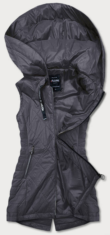 Tmavě šedá lehká dámská vesta s kapucí (RQW-7006) odcienie szarości S (36)