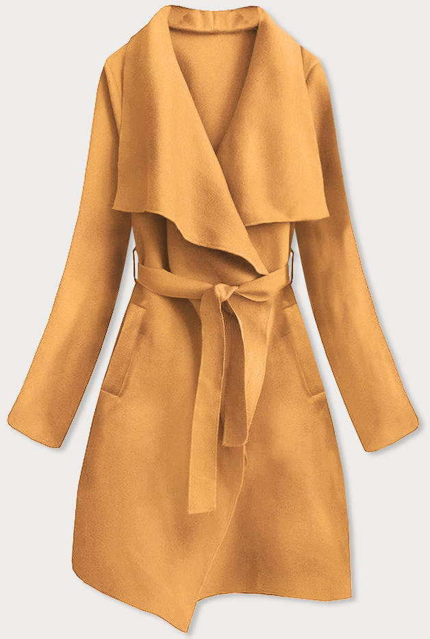 Hořčicový dámský minimalistický kabát (747ART) odcienie żółtego ONE SIZE