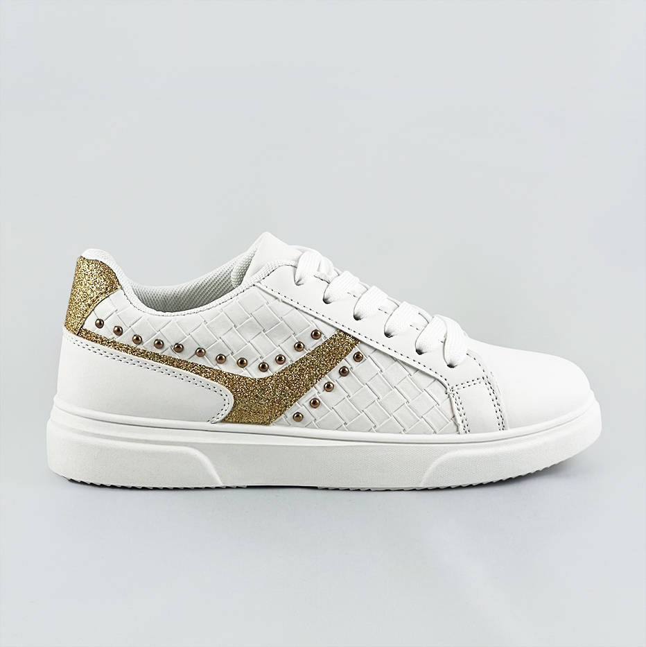 Bílo-zlaté šněrovací dámské sneakersy (RC-03) odcienie bieli ONE SIZE