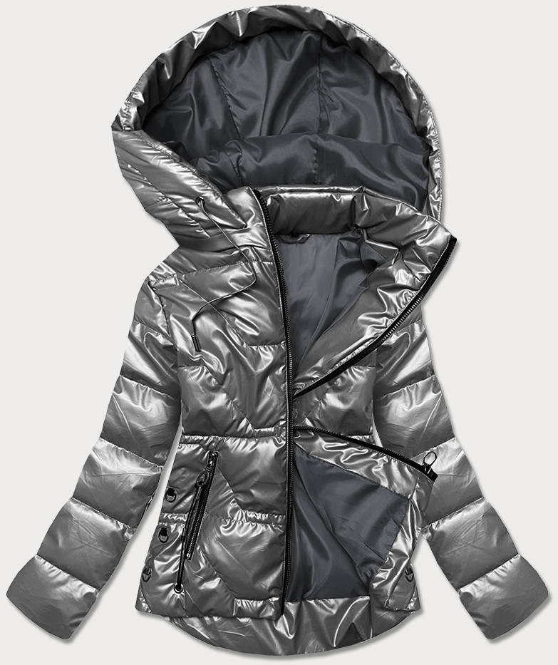 Šedá dámská bunda s kapucí (B8007-70) odcienie szarości L (40)