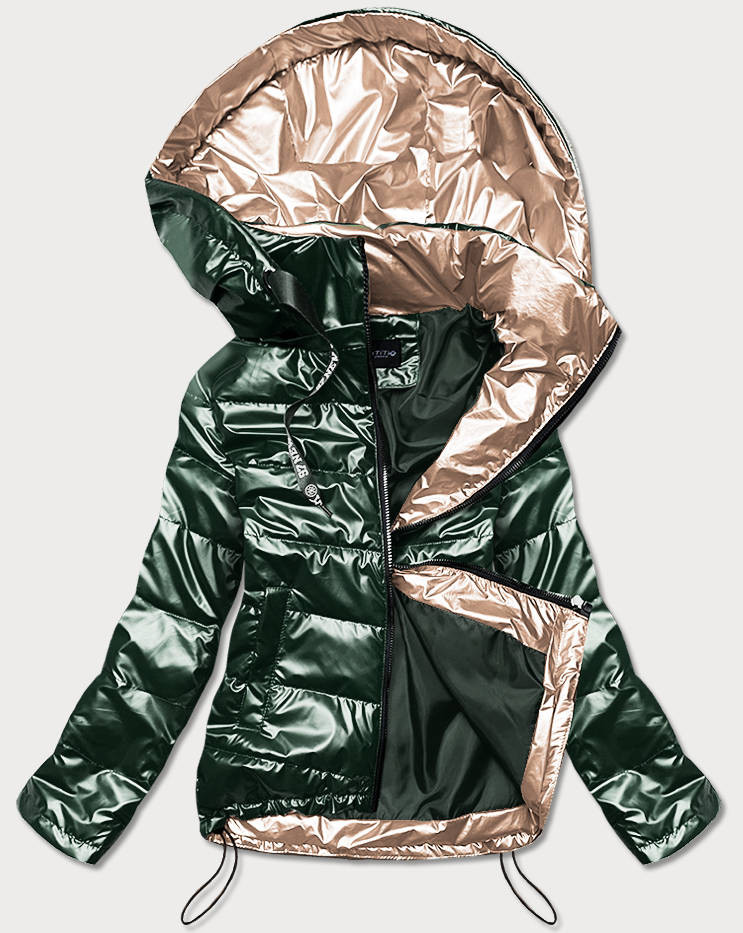 Zelená dámská bunda se zlatými prvky (1823) odcienie zieleni XXL (44)