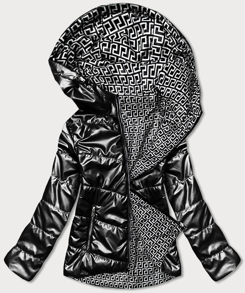 Oboustranná černá dámská bunda s kapucí (B9793-1) odcienie czerni S (36)