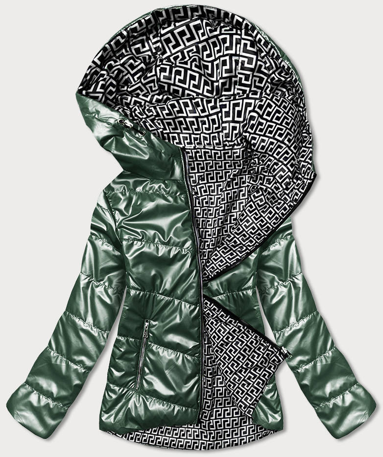 Oboustranná zelená dámská bunda s kapucí (B9793-10) odcienie zieleni XXL (44)