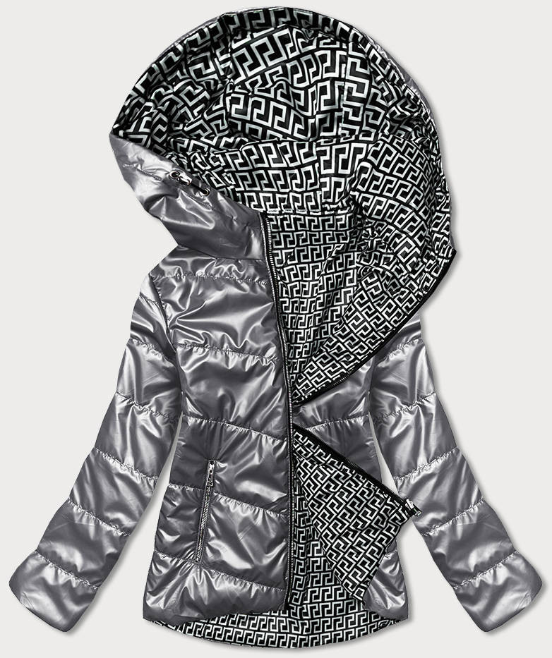 Oboustranná šedá dámská bunda s kapucí (B9793-70) odcienie szarości XL (42)