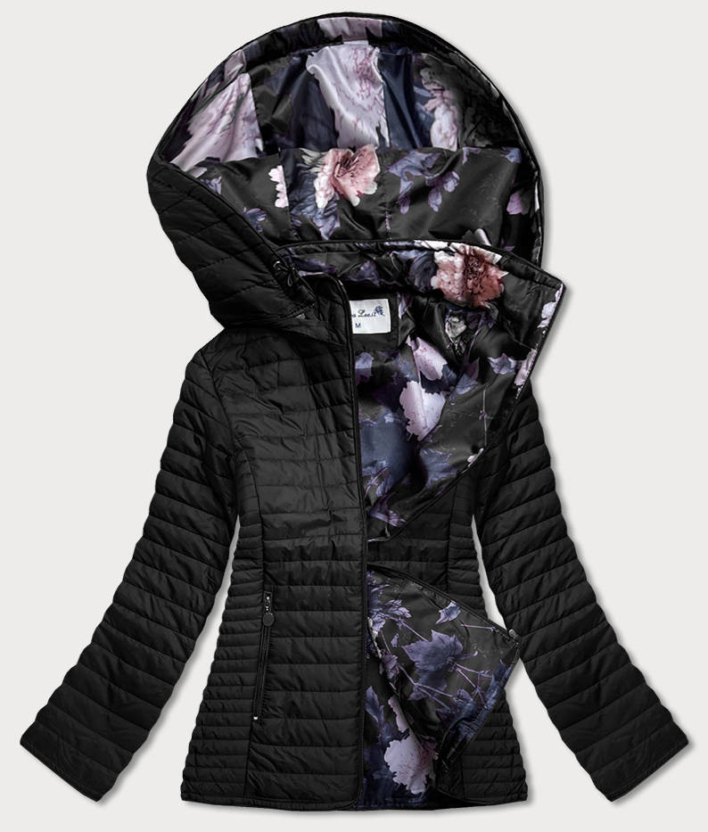 Černá dámská bunda s květovanou podšívkou (SF726) odcienie czerni XXL (44)