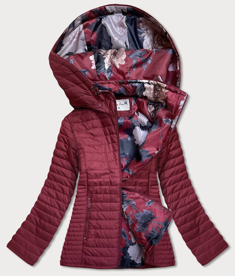 Vínová dámská bunda s květovanou podšívkou (SF726) odcienie czerwieni XXL (44)