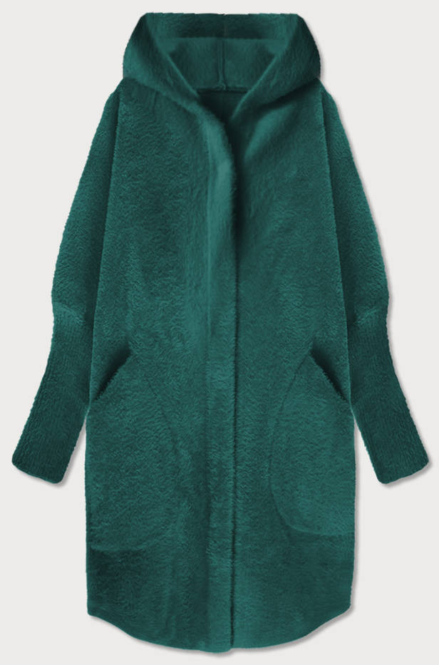 Dlouhý zelený vlněný přehoz přes oblečení typu "alpaka" s kapucí (908) odcienie zieleni ONE SIZE
