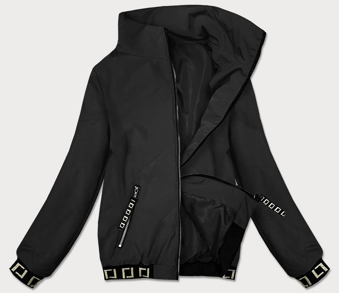 Krátká černá dámská bunda se stojáčkem (B8016-1) odcienie czerni L (40)