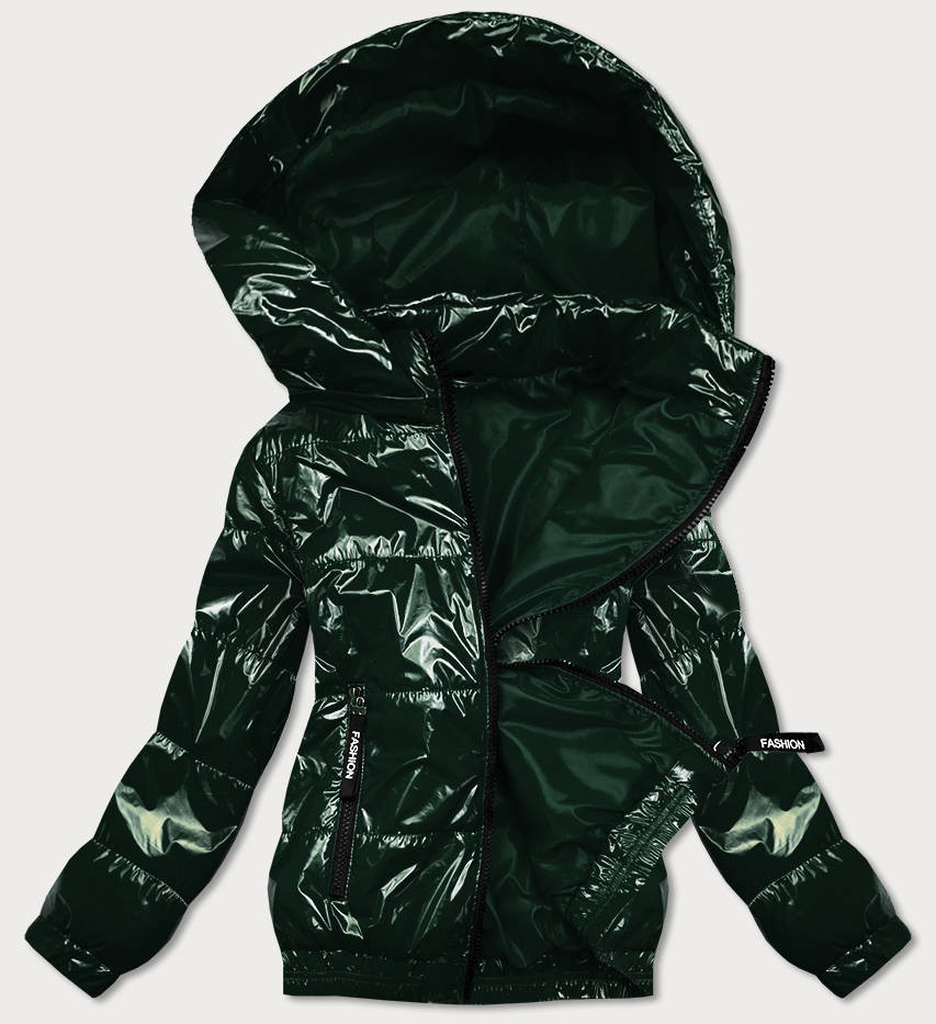 Lesklá zelená prošívaná bunda s kapucí (BR9788-10) odcienie zieleni 46