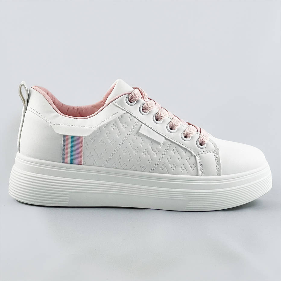 Bílo-růžové dámské šněrovací sneakersy (C1029) odcienie różu XL (42)