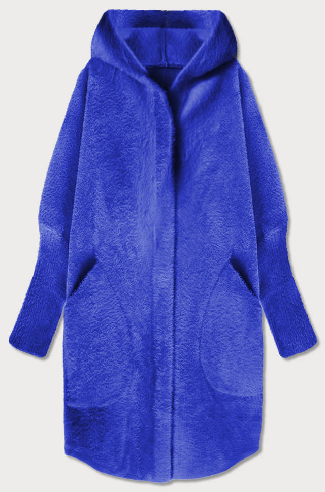 Dlouhý vlněný přehoz přes oblečení typu "alpaka" v chrpové barvě s kapucí (908) odcienie niebieskiego ONE SIZE
