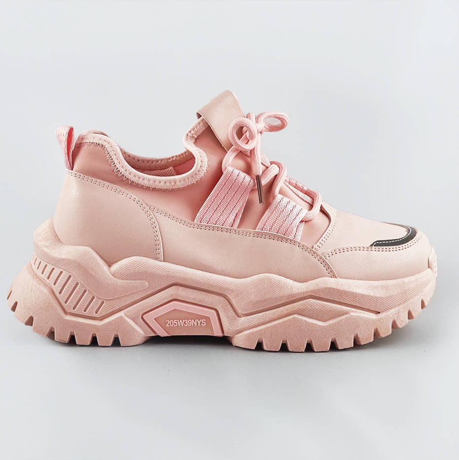 Růžové šněrovací sneakersy na platformě (RA5) odcienie różu XL (42)