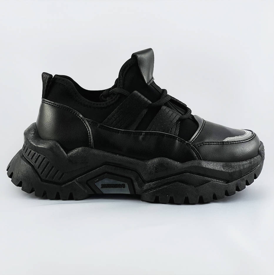 Černé šněrovací sneakersy na platformě (RA5) odcienie czerni XL (42)