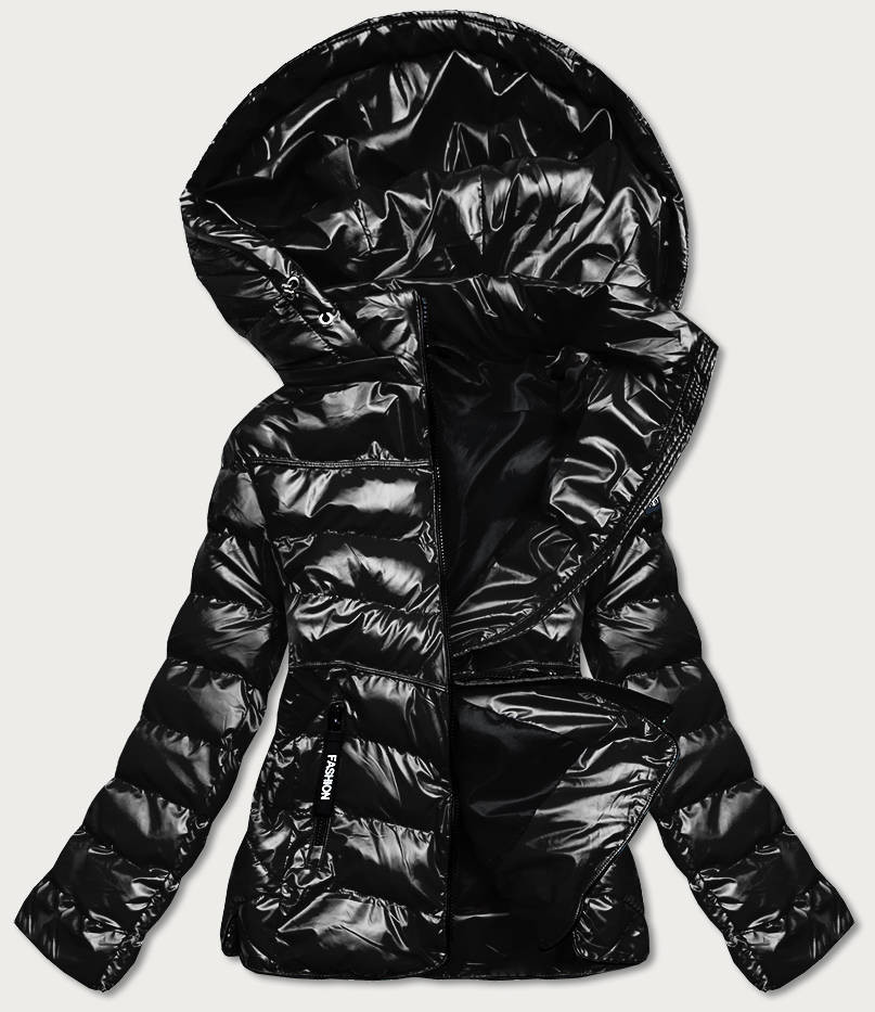 Černá prošívaná bunda pro přechodné období (B9789-1) odcienie czerni L (40)