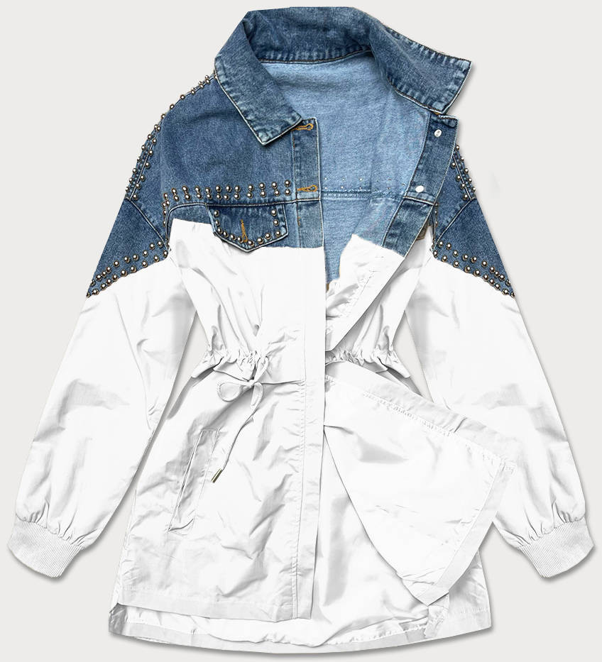 Světle modro-bílá dámská džínová denim bunda z různých spojených materiálů (PFFS12233) odcienie niebieskiego ONE SIZE