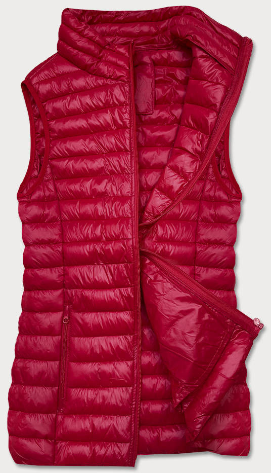 Krátká prošívaná dámská vesta v bordó barvě (5M702-6) odcienie czerwieni L (40)